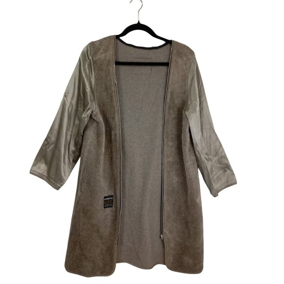London Fog Jackets & Blazers - London Fog Maincoat 14R  Womens Tan Faux Fur Open Front With Satin Sleeves